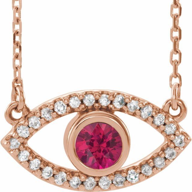 Evil Eye Gold Necklace Ruby & White Sapphire