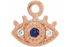 Evil Eye Charm Pendant 14K Rose Gold Blue Sapphire & Diamond .01 CTW