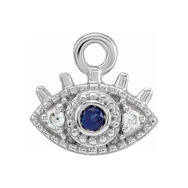 Evil Eye Charm Pendant 14K White Gold Blue Sapphire Diamond .01 CTW