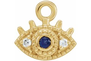 Evil Eye Charm Pendant 14K Yellow Gold Blue Sapphire & Diamond .01 CTW