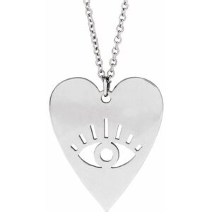 Evil Eye Heart Sterling Silver Heart 16-18 Necklace