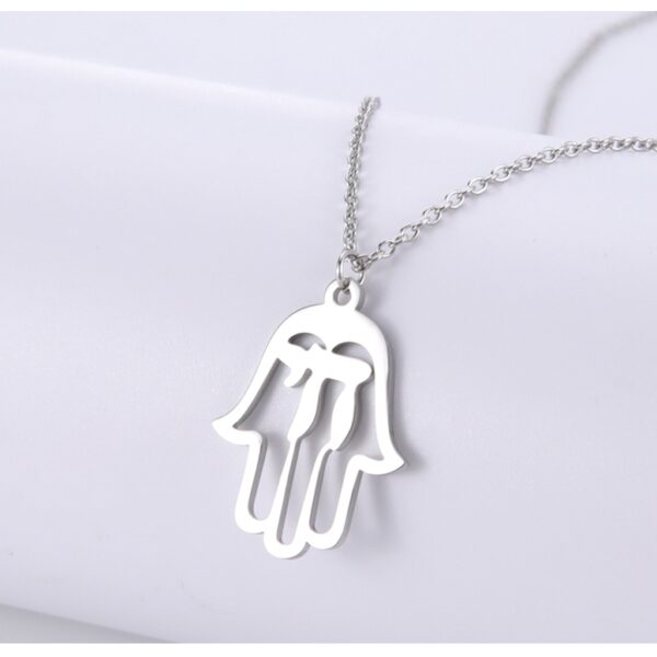 Hamsa Hand Chai Necklace Stainless Steel