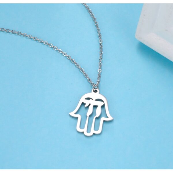 Hamsa Hand Chai Necklace Stainless Steel