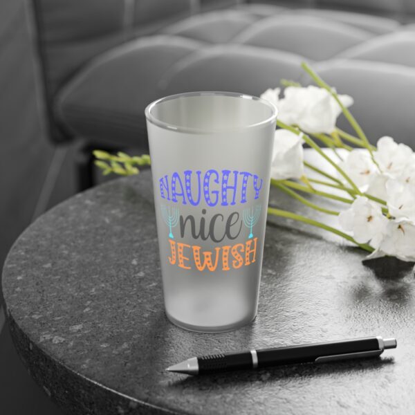 Naughty Nice and Jewish Cute Design on Frosted Pint Glass, 16oz