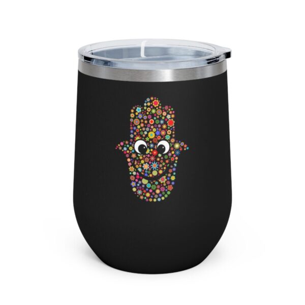 Be Happy & Peppy Smiling Flower Power Hamsa Negative Energy Protection 12 oz Wine Tumbler Insulated Hot or Cold