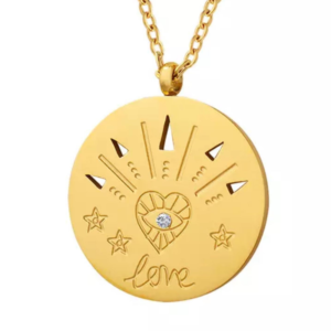 Love Heart Evil Eye Coin Pendant Necklace