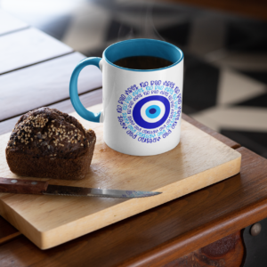 Embrace Positive Energy: 'No Bad Vibes' Coffee Mug with Blue Handle